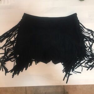 Sz Large Faux Suede Fringe Mini Shorts